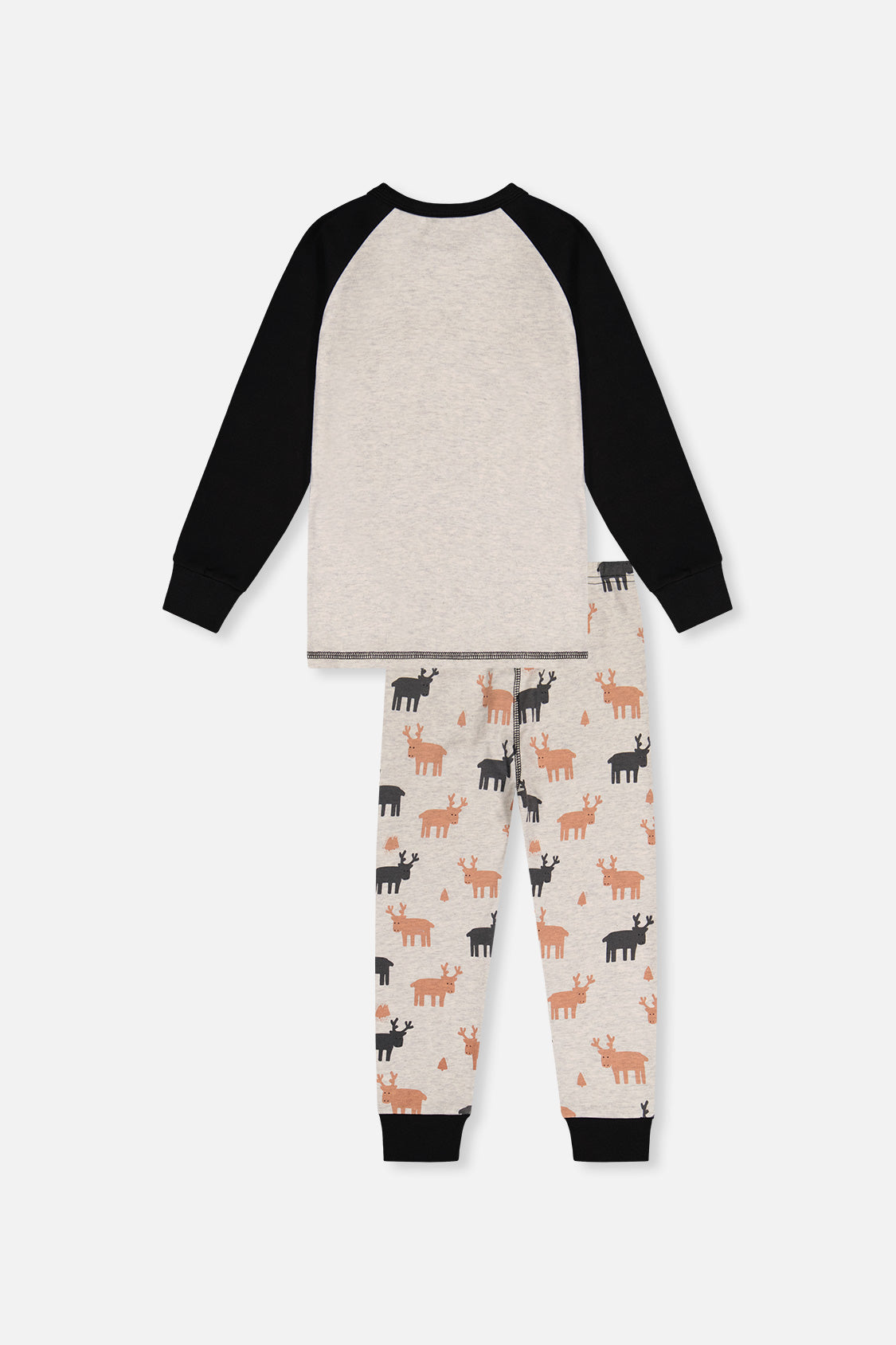 Organic Cotton Two Piece Pajama Set Beige Elk Print - Image 5