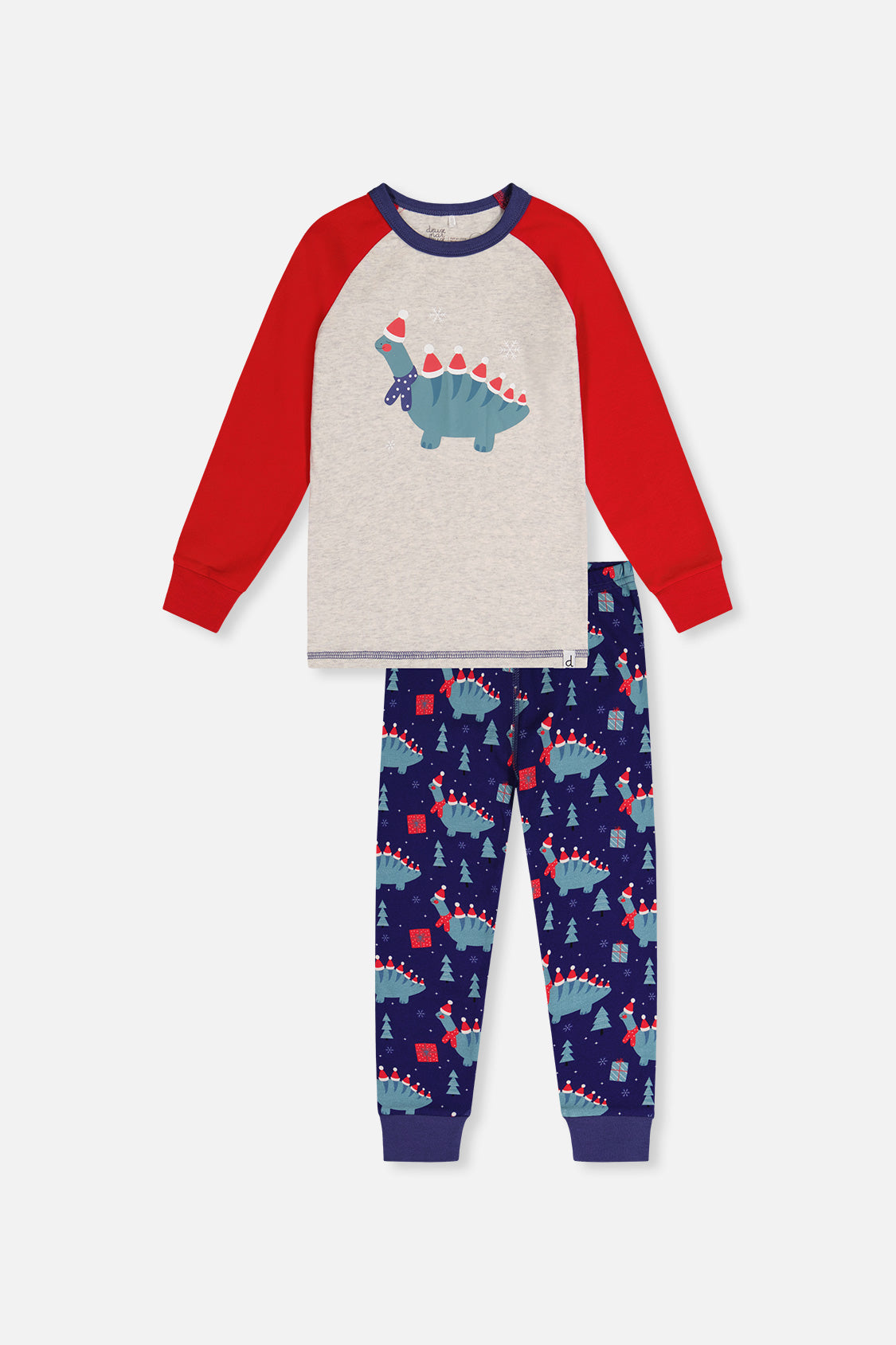 Organic Cotton Two Piece Pajama Set Blue Dinosaur Print - Image 8