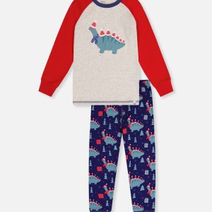 Organic Cotton Two Piece Pajama Set Blue Dinosaur Print - Image 9