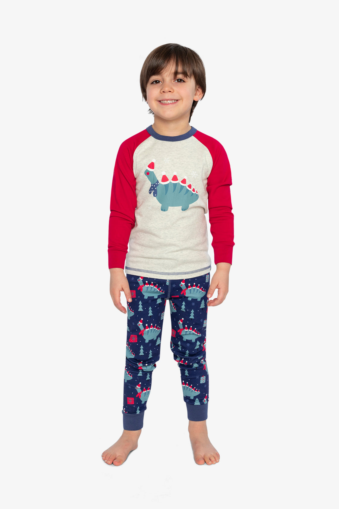 Organic Cotton Two Piece Pajama Set Blue Dinosaur Print - Image 2