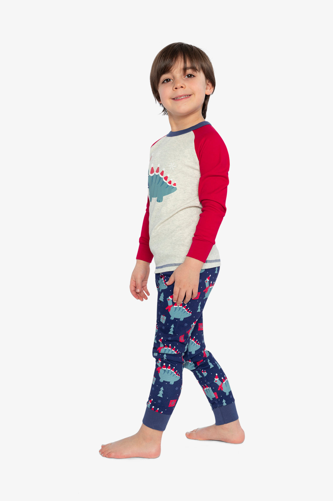 Organic Cotton Two Piece Pajama Set Blue Dinosaur Print - Image 3