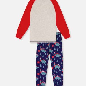 Organic Cotton Two Piece Pajama Set Blue Dinosaur Print - Image 5