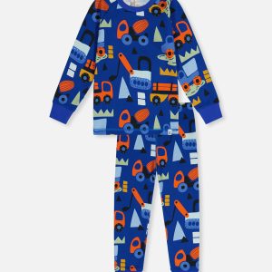 Organic Cotton Two Piece Pajama Set Blue Truck Print - Image 11