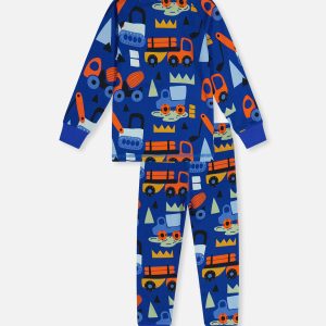 Organic Cotton Two Piece Pajama Set Blue Truck Print - Image 5