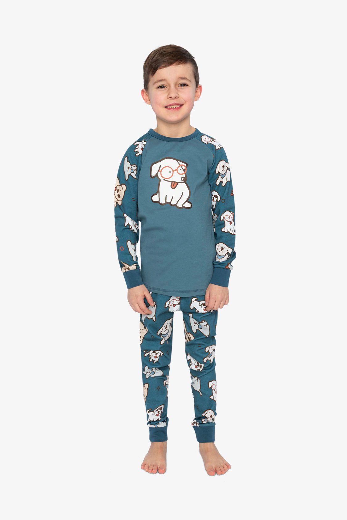 Organic Cotton Two Piece Pajama Set Turquoise Dog Print - Image 2