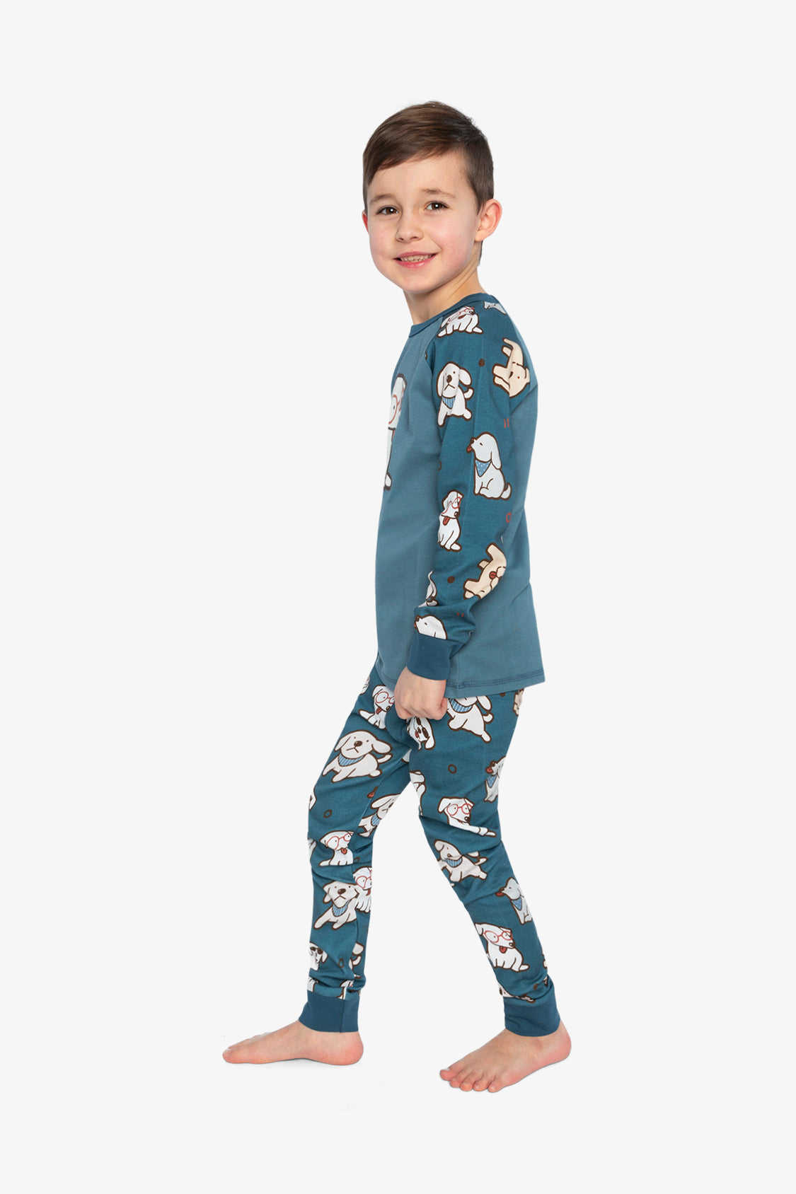 Organic Cotton Two Piece Pajama Set Turquoise Dog Print - Image 4