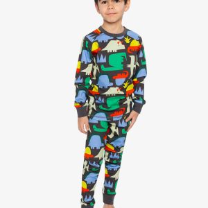 Alternative view of Organic Cotton Two Piece Pajama Set Black Dinosaur Print