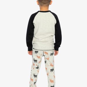 Organic Cotton Two Piece Pajama Set Beige Elk Print - Image 4