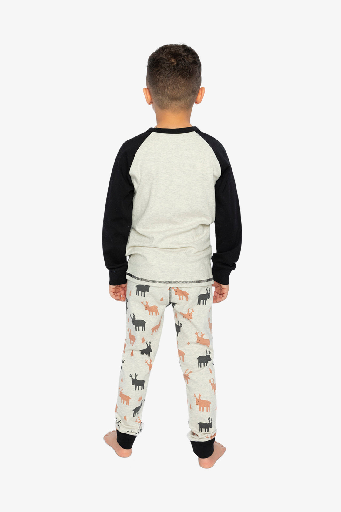 Organic Cotton Two Piece Pajama Set Beige Elk Print - Image 4