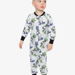 Baby Organic Cotton One Piece Pajama Beige Raccoon Print - Image 4