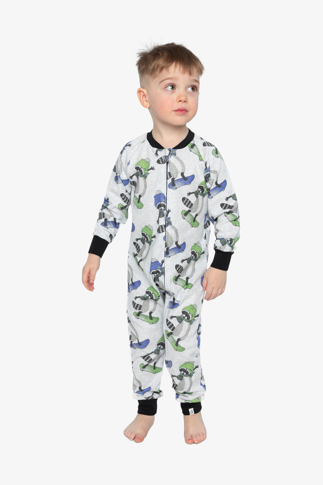 Baby Organic Cotton One Piece Pajama Beige Raccoon Print - Image 4