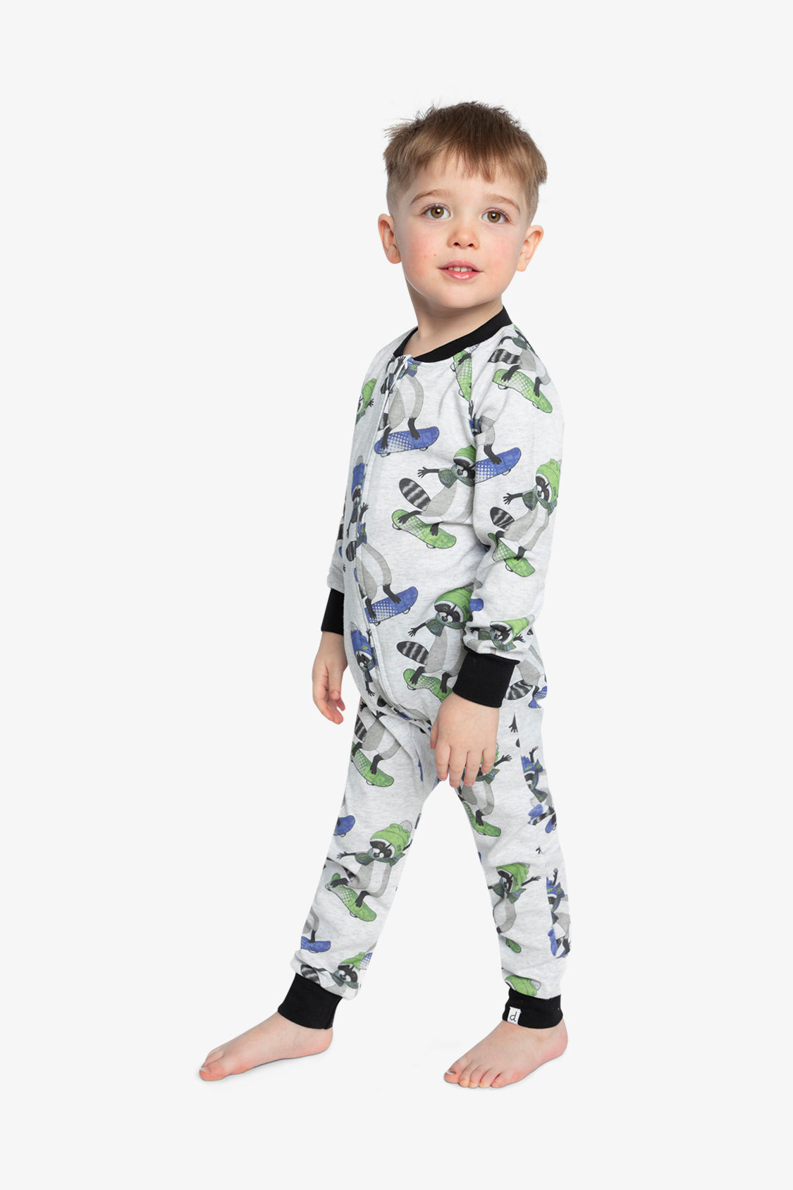 Baby Organic Cotton One Piece Pajama Beige Raccoon Print - Image 5