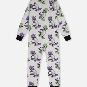 Alternative view of Baby Organic Cotton One Piece Pajama Beige Raccoon Print