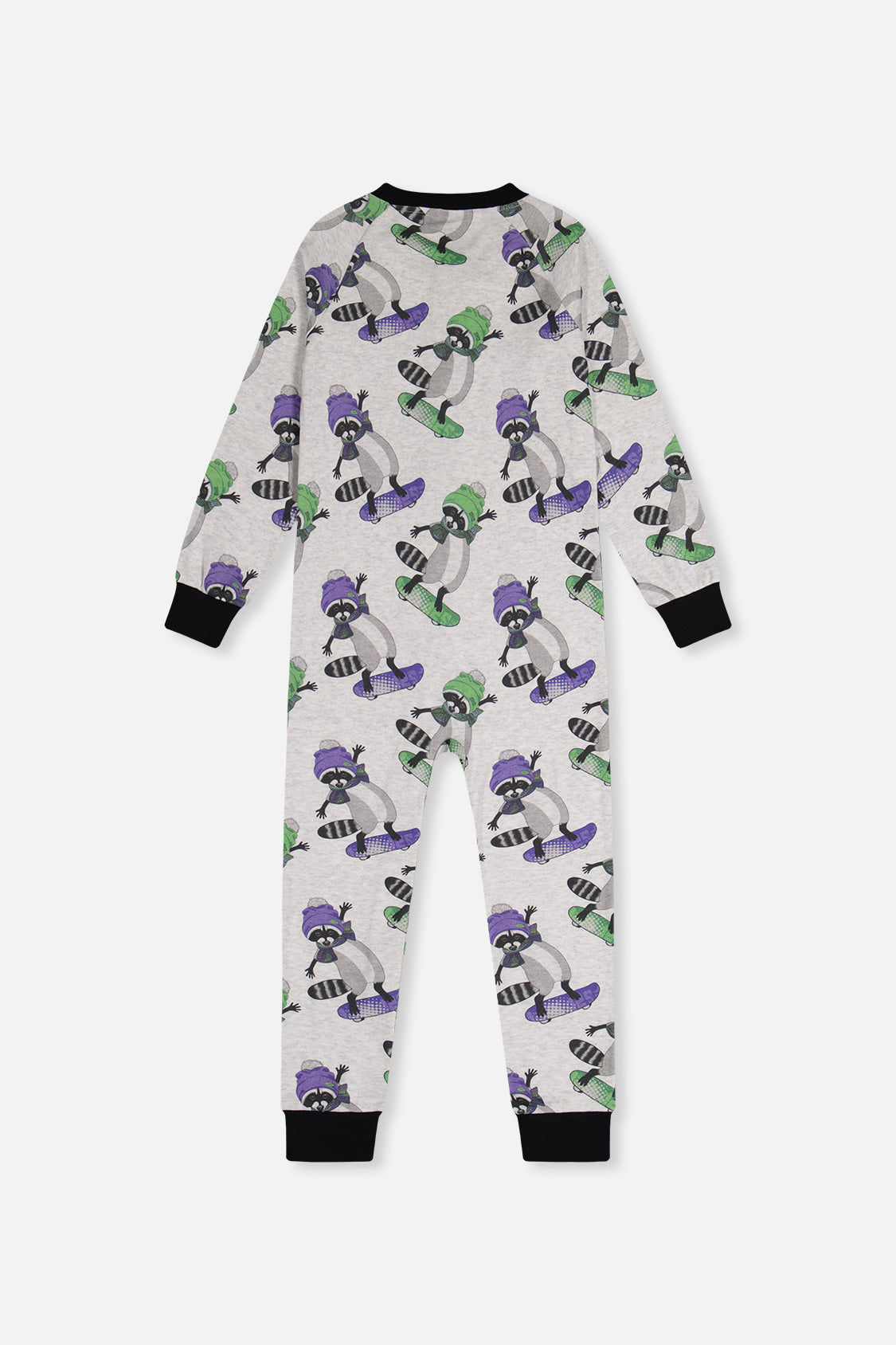 Baby Organic Cotton One Piece Pajama Beige Raccoon Print - Image 2