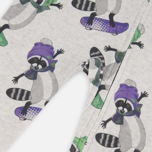 Baby Organic Cotton One Piece Pajama Beige Raccoon Print - Image 3