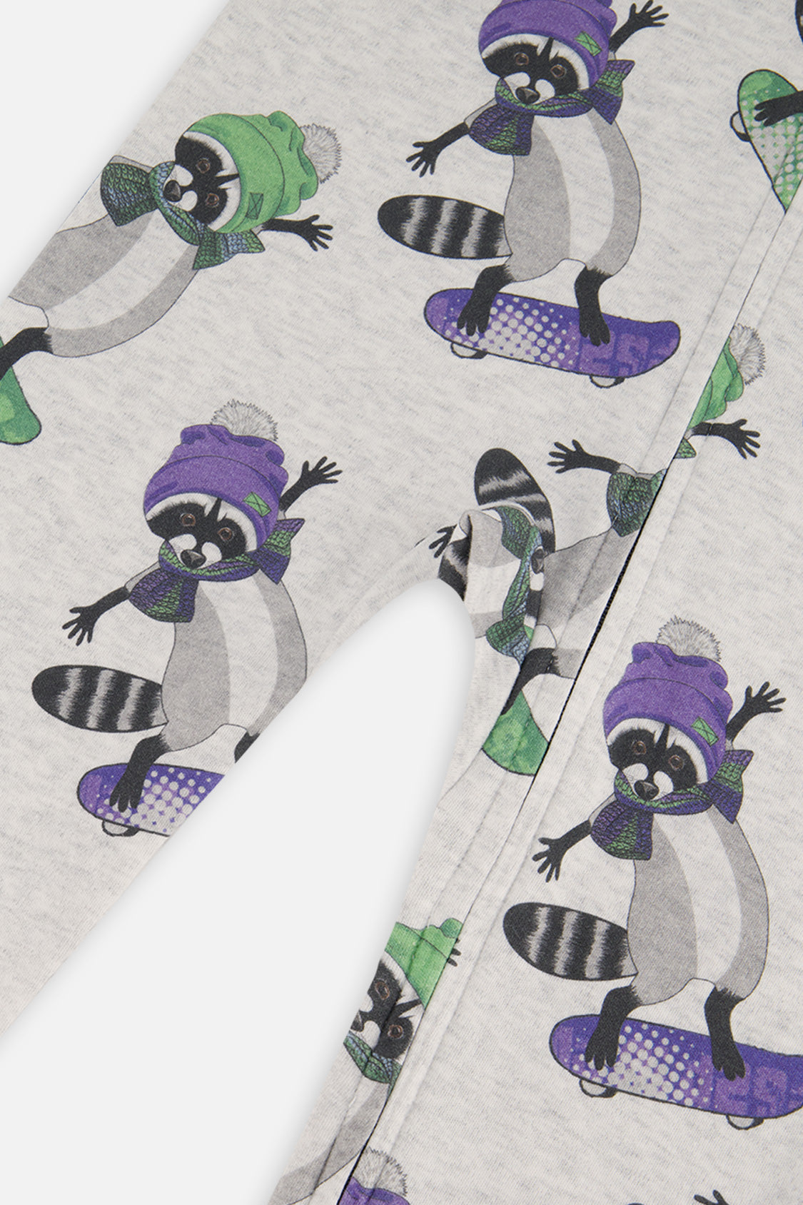 Baby Organic Cotton One Piece Pajama Beige Raccoon Print - Image 3