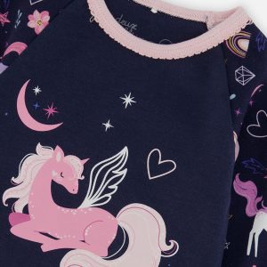 Organic Cotton Two Piece Pajama Set Purple Unicorn Print - Image 5