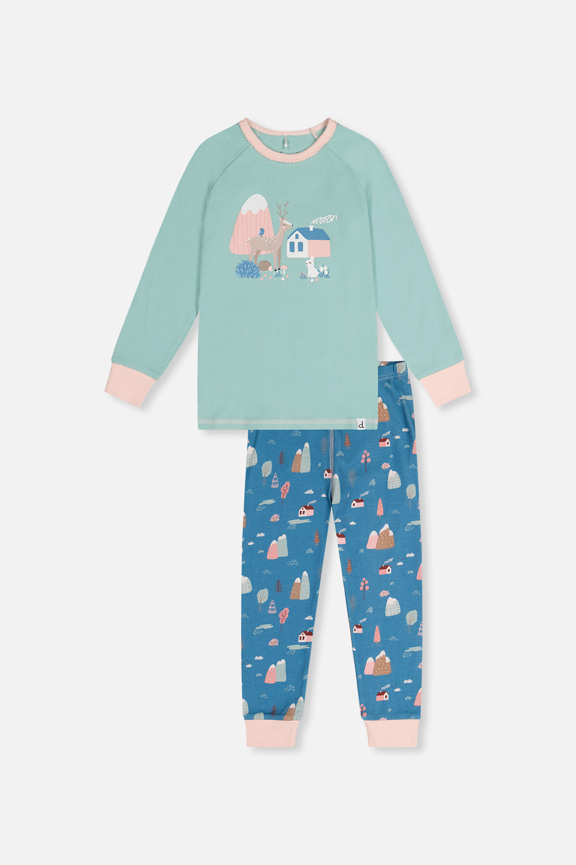 Organic Cotton Two Piece Pajama Set Blue House Print - Image 6