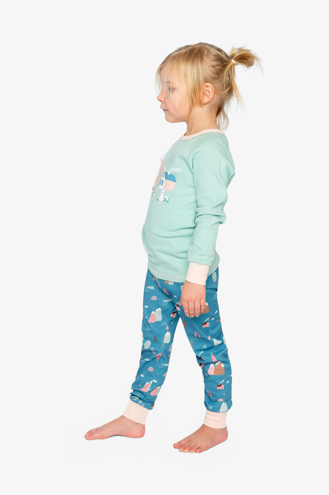 Organic Cotton Two Piece Pajama Set Blue House Print - Image 3