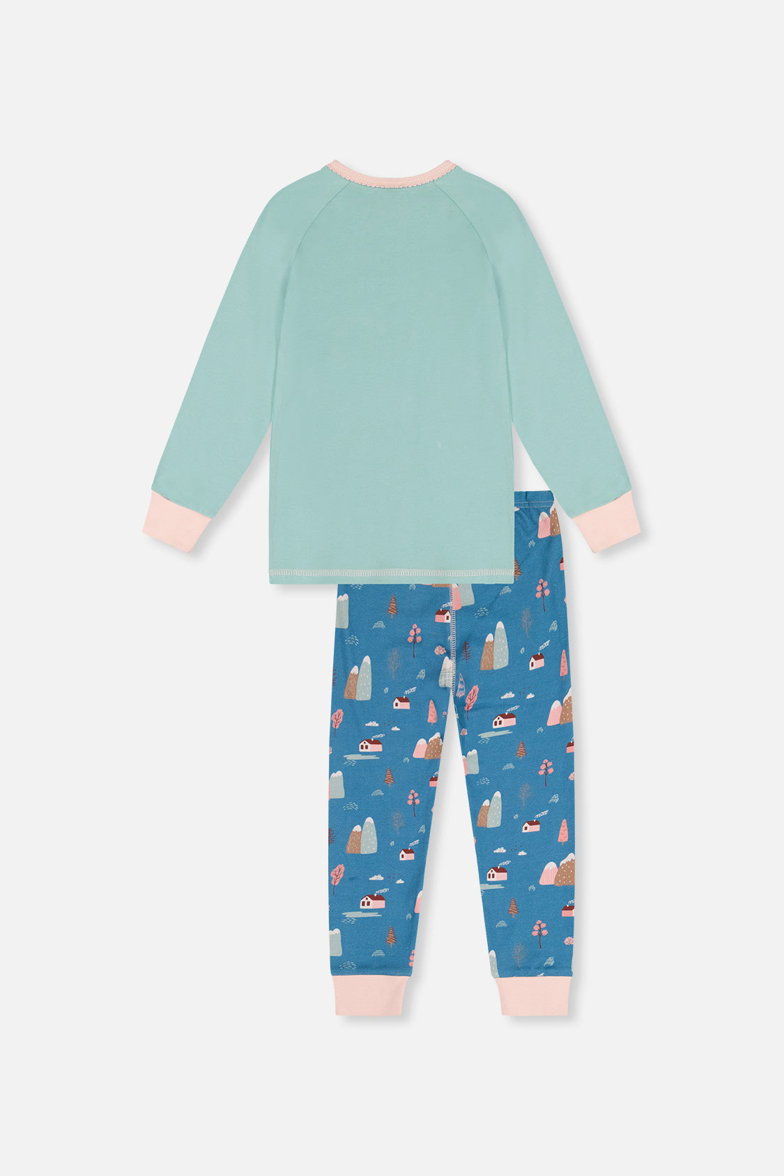 Organic Cotton Two Piece Pajama Set Blue House Print - Image 5