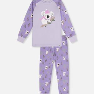 Organic Cotton Two Piece Pajama Set Purple Koala Print - Image 10