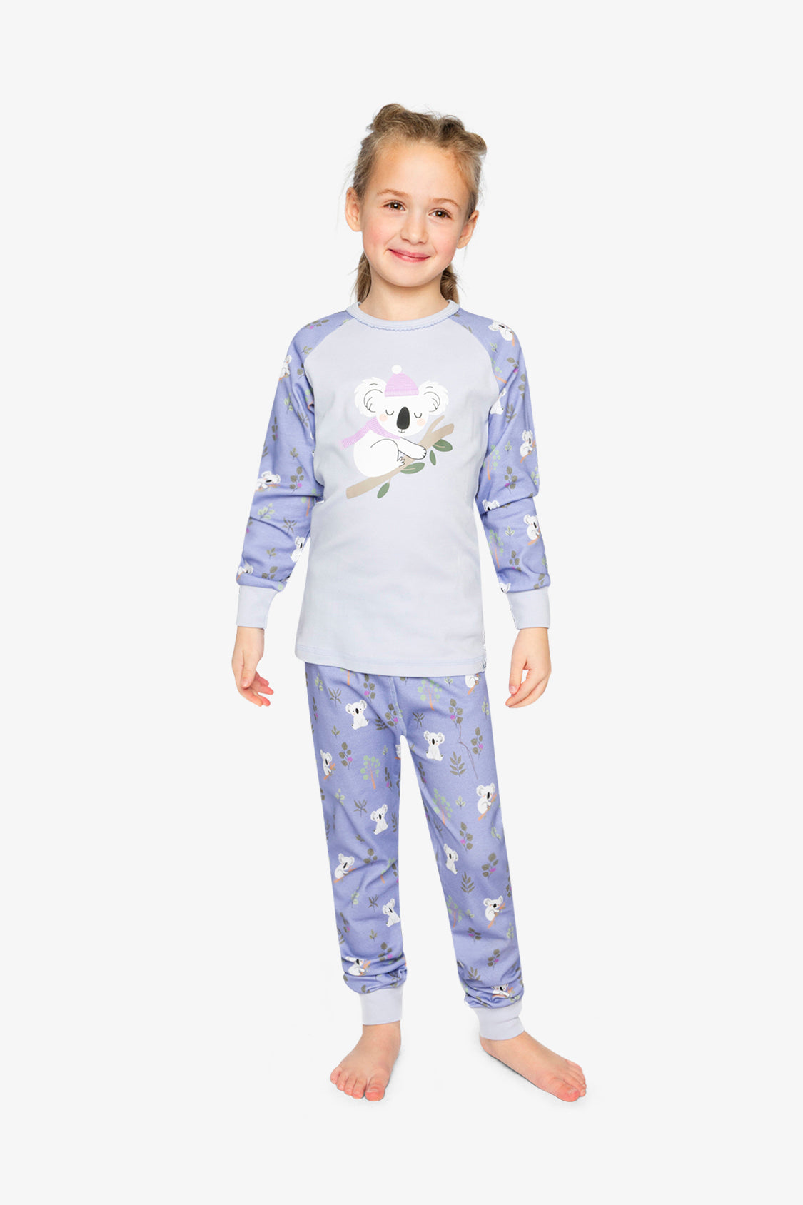 Organic Cotton Two Piece Pajama Set Purple Koala Print - Image 2