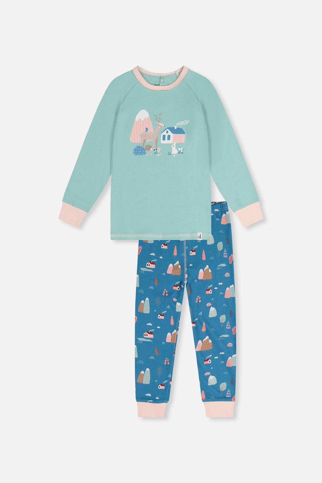 Organic Cotton Two Piece Pajama Set Blue House Print - Image 10
