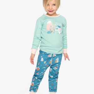 Organic Cotton Two Piece Pajama Set Blue House Print - Image 2