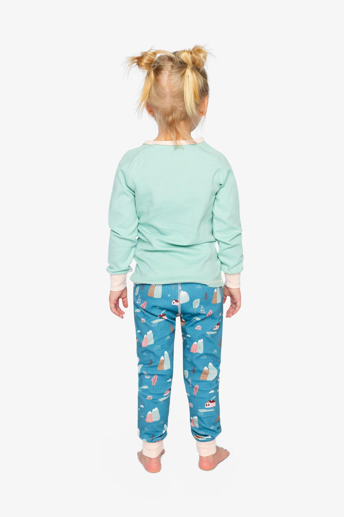 Organic Cotton Two Piece Pajama Set Blue House Print - Image 4