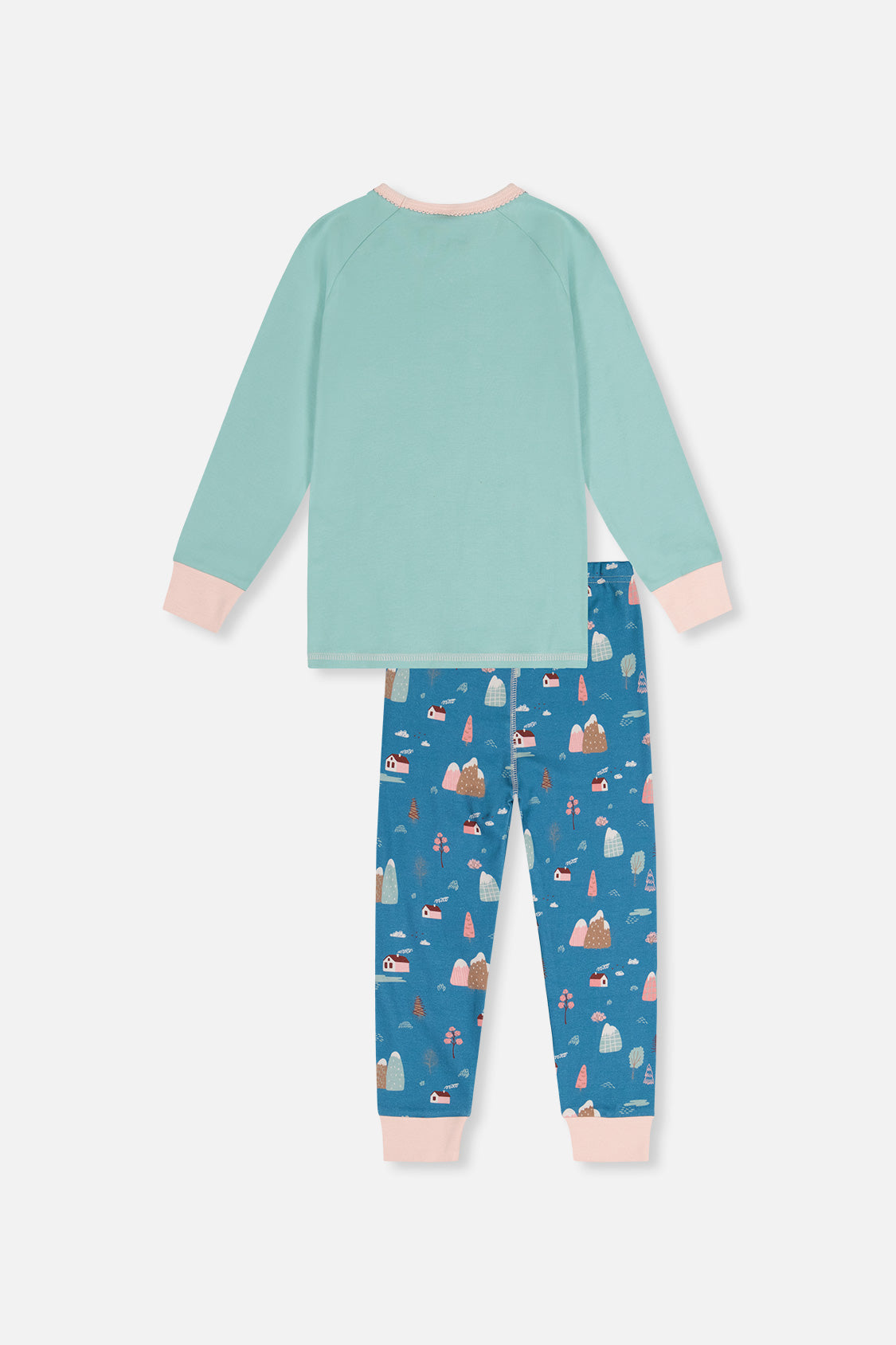 Organic Cotton Two Piece Pajama Set Blue House Print - Image 5
