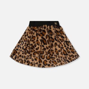 Faux Fur Skirt Brown Leopard Print