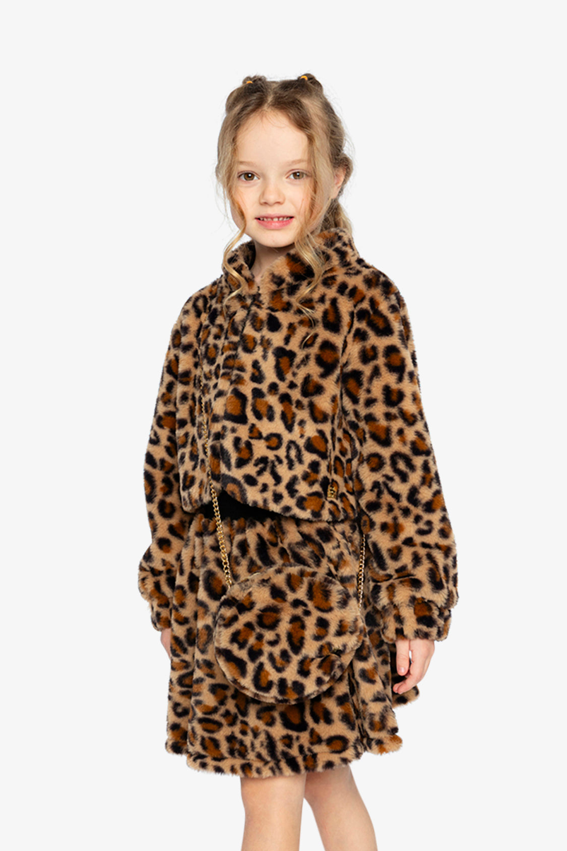 Faux Fur Skirt Brown Leopard Print - Image 4