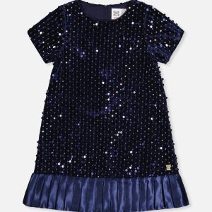 Short Sleeve A-Line Dress Dark Blue