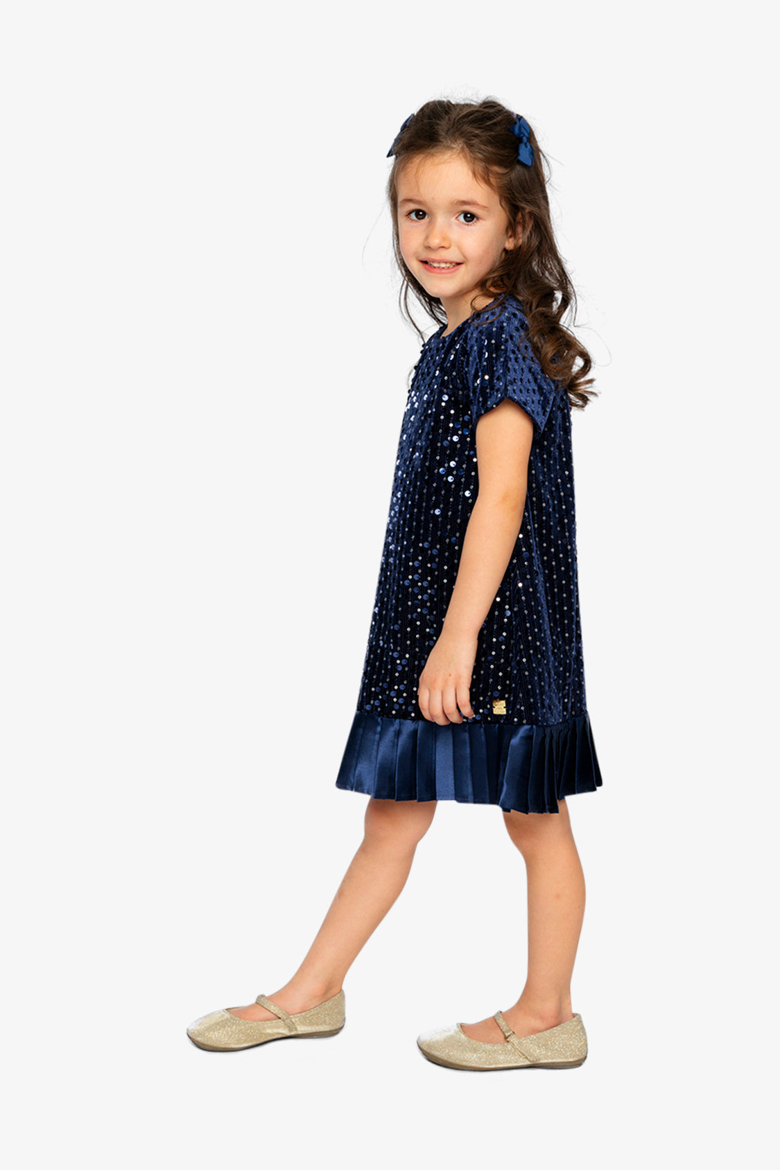 Short Sleeve A-Line Dress Dark Blue - Image 3