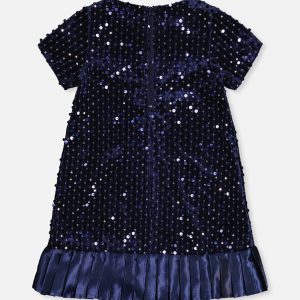 Short Sleeve A-Line Dress Dark Blue - Image 5