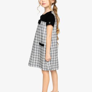 Sleeveless Knitwear A-Line Dress Black And White - Image 4