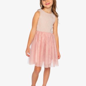 Bi-Material Sleeveless Dress Pink Houndstooth - Image 3