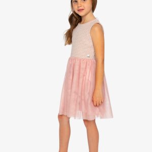 Bi-Material Sleeveless Dress Pink Houndstooth - Image 4