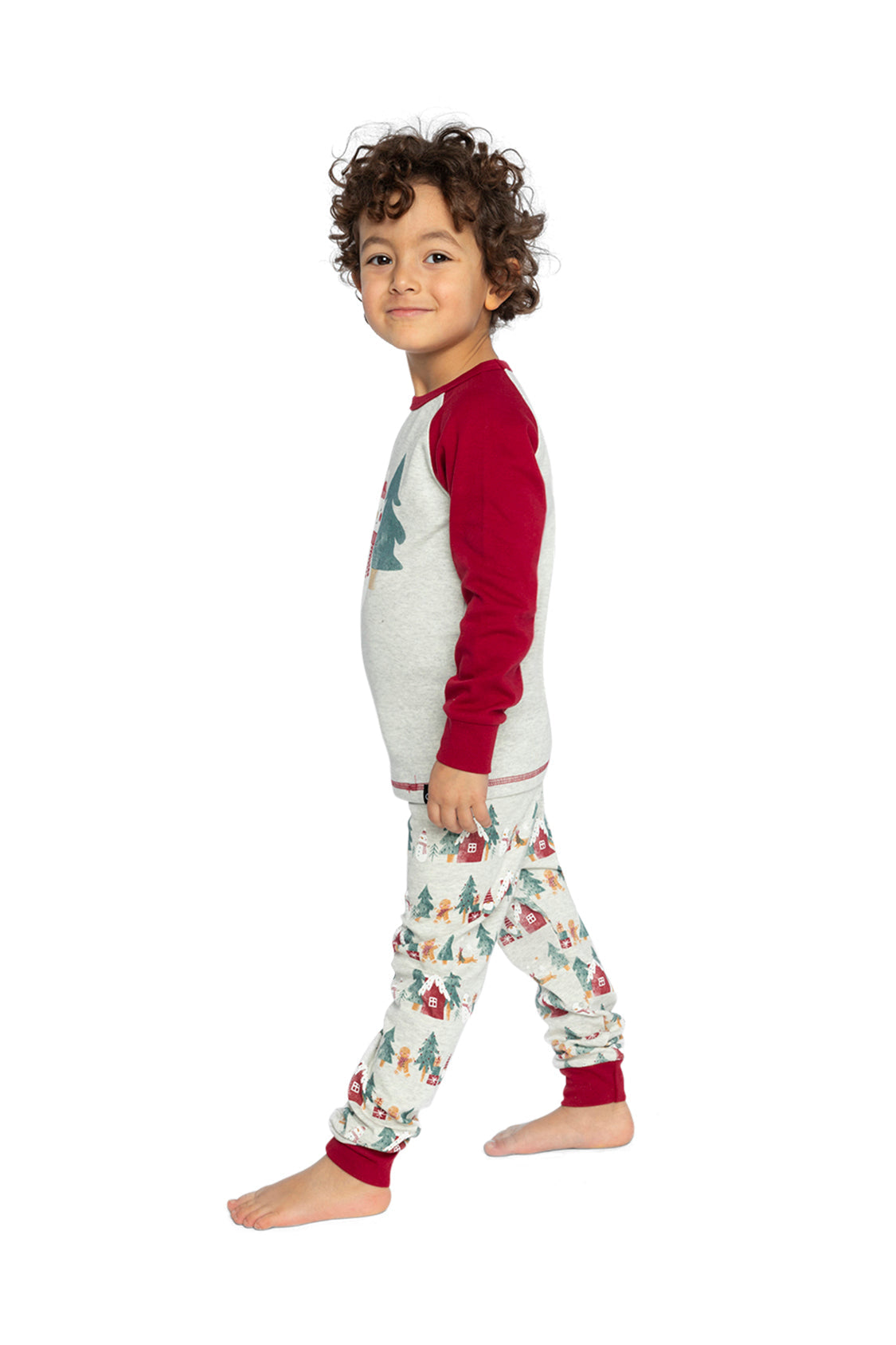 Organic Cotton Two Piece Christmas Pajama Set Beige Christmas Print - Image 4