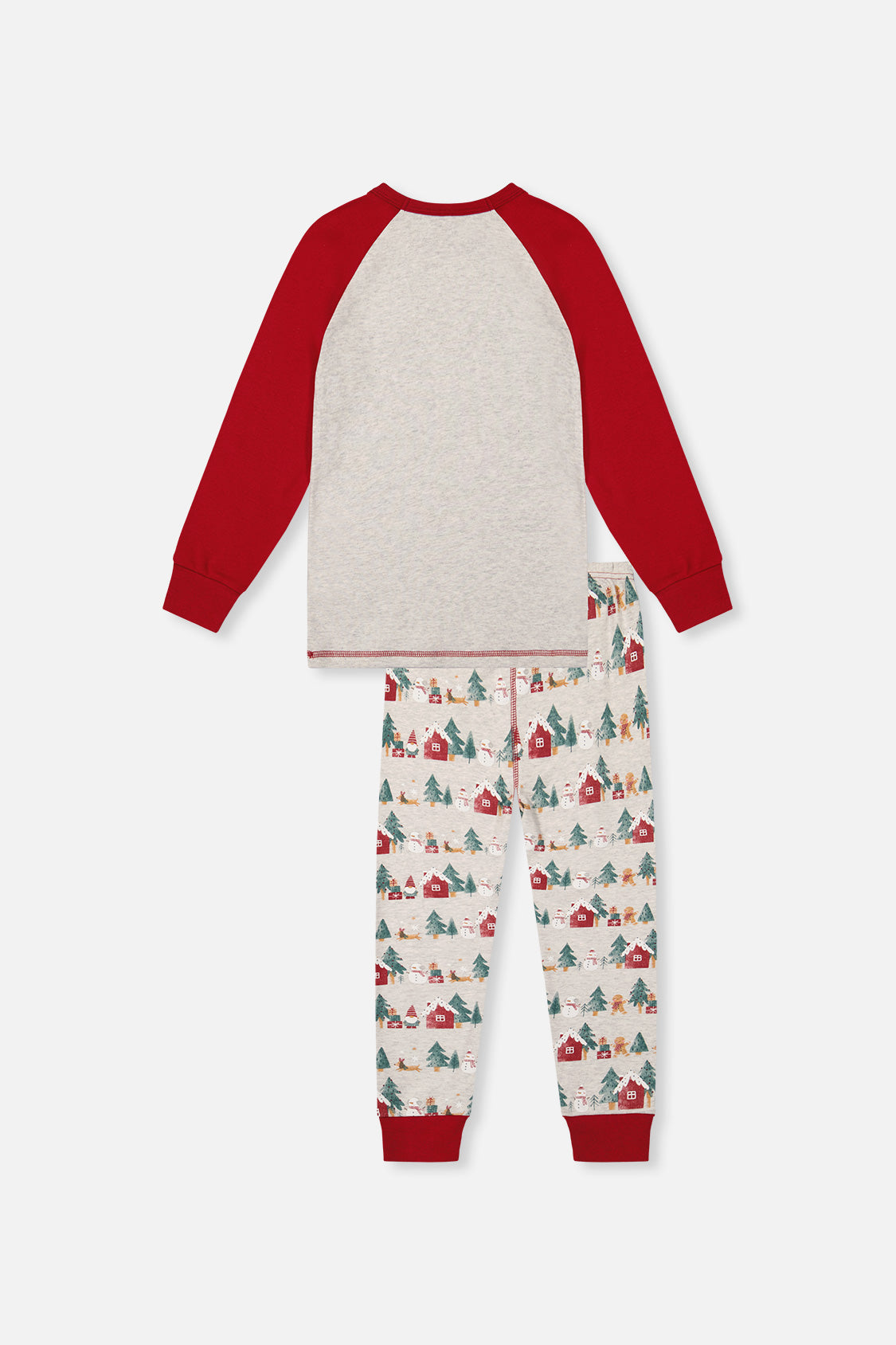Organic Cotton Two Piece Christmas Pajama Set Beige Christmas Print - Image 3