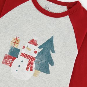 Organic Cotton Two Piece Christmas Pajama Set Beige Christmas Print - Image 5