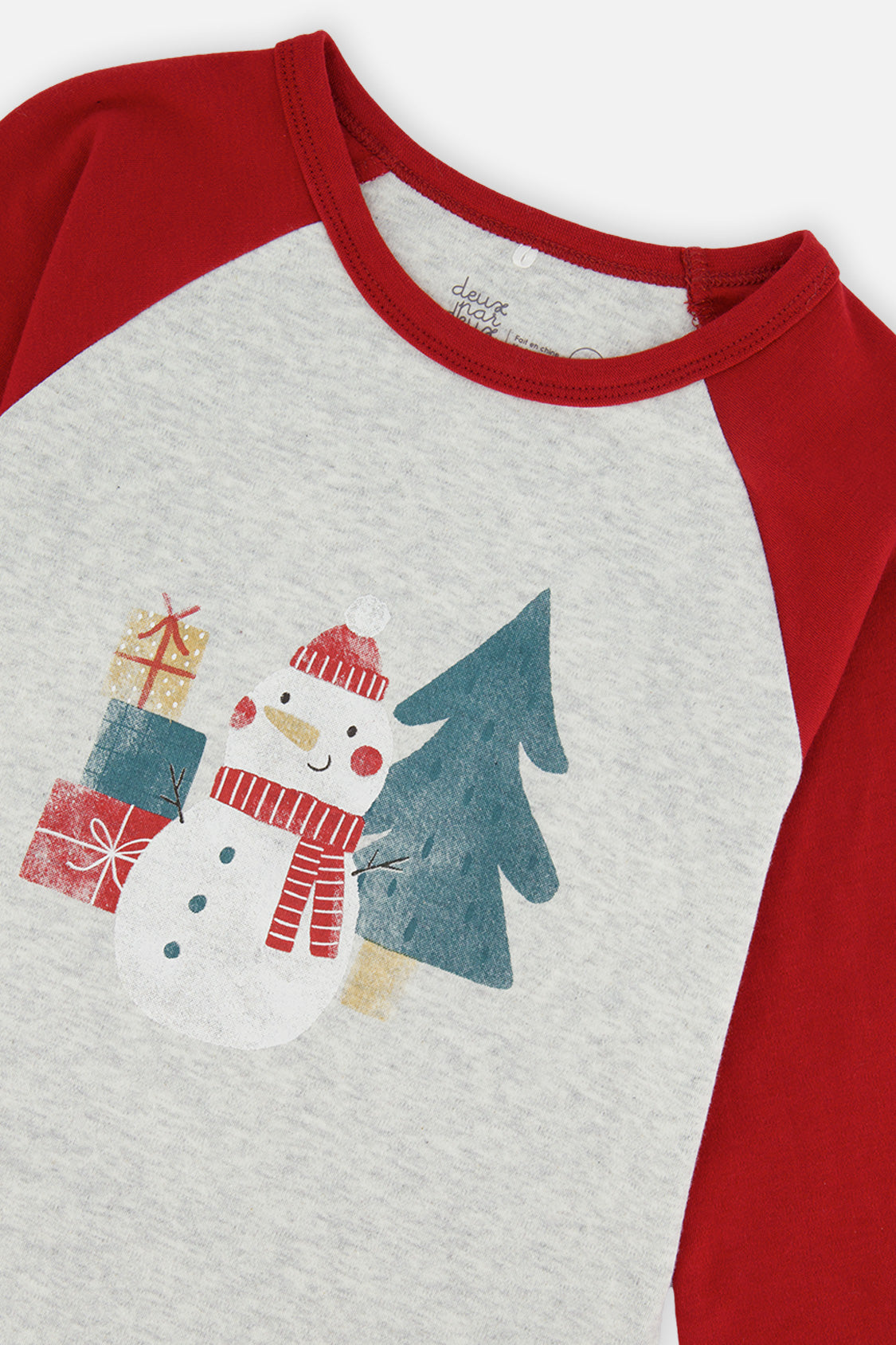 Organic Cotton Two Piece Christmas Pajama Set Beige Christmas Print - Image 5