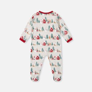 Alternative view of Baby Organic Cotton One Piece Christmas Pajama Beige Christmas Print
