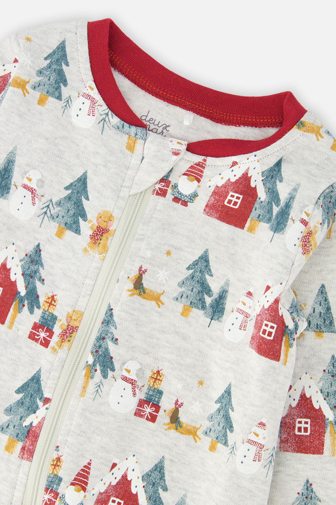 Baby Organic Cotton One Piece Christmas Pajama Beige Christmas Print - Image 3