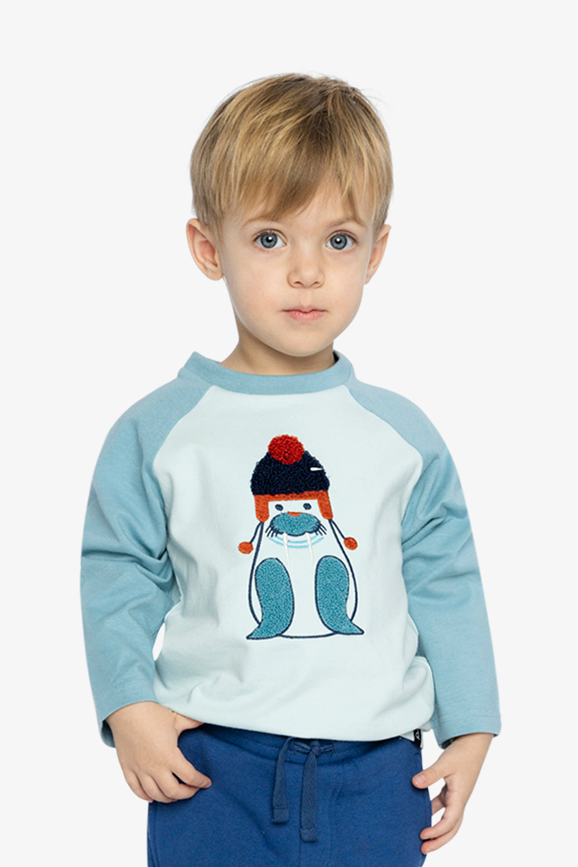 Long Sleeve Raglan Organic Cotton T-Shirt Very Pale Turquoise - Image 3