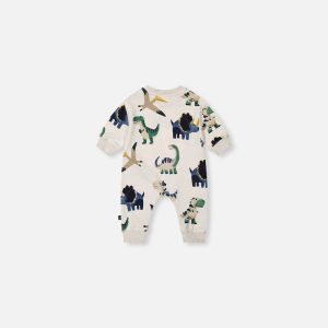 Alternative view of Baby Fleece Jumpsuit Beige Dinosaur Print
