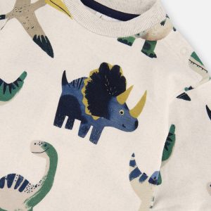Baby Fleece Jumpsuit Beige Dinosaur Print - Image 3