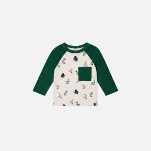 Baby Long Sleeve Raglan T-Shirt Beige Dinosaur Print