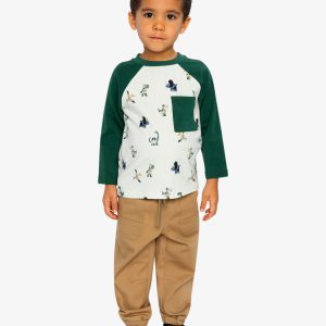 Long Sleeve Raglan T-Shirt Beige Dinosaur Print - Image 5