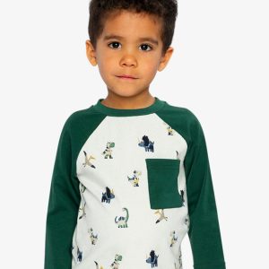Long Sleeve Raglan T-Shirt Beige Dinosaur Print - Image 2